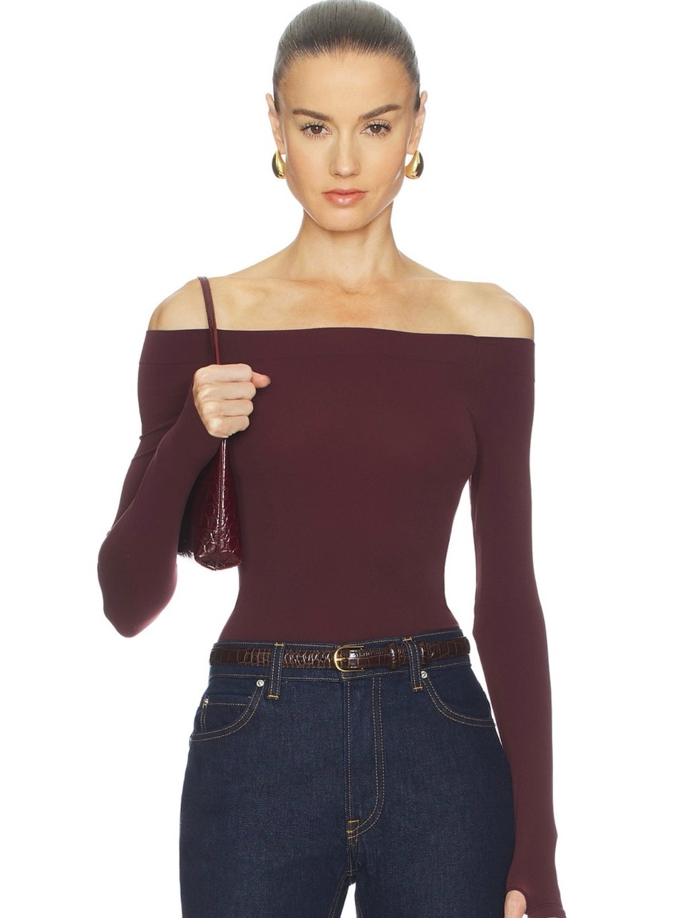 NEW Commando Women's Off-Shoulder Long Sleeve Bodysuit - burgundy